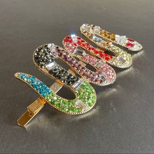 Snake Gold Tone Rhinestone Multi Color Hair Clip